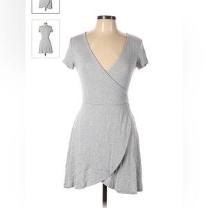Gray mini dress with sewn wrap detail